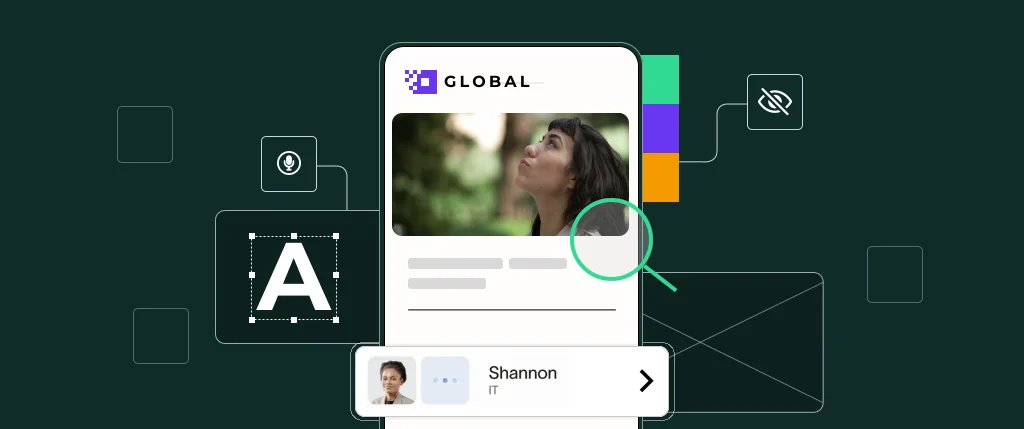 A green banner image showing a mobile interface with options to change text and colours