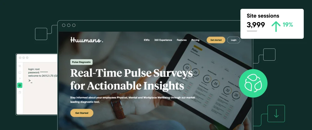 A green banner image showing analytics boxes